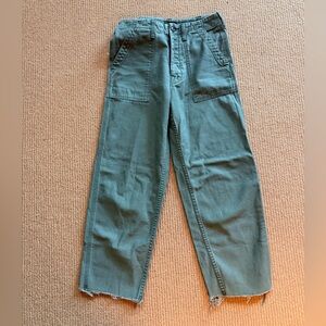 MOTHER Army Green Patch Pocket Ankle Fray Pants
